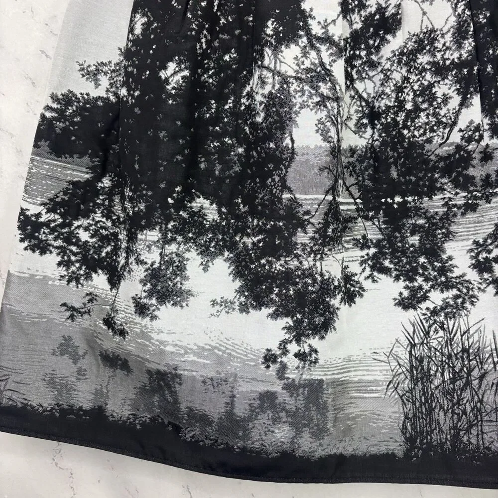 VTG Agnès B. Y2k Mini Skirt 38 6 France Scenic Nature Print Grayscale Blk White - Picture 11 of 15